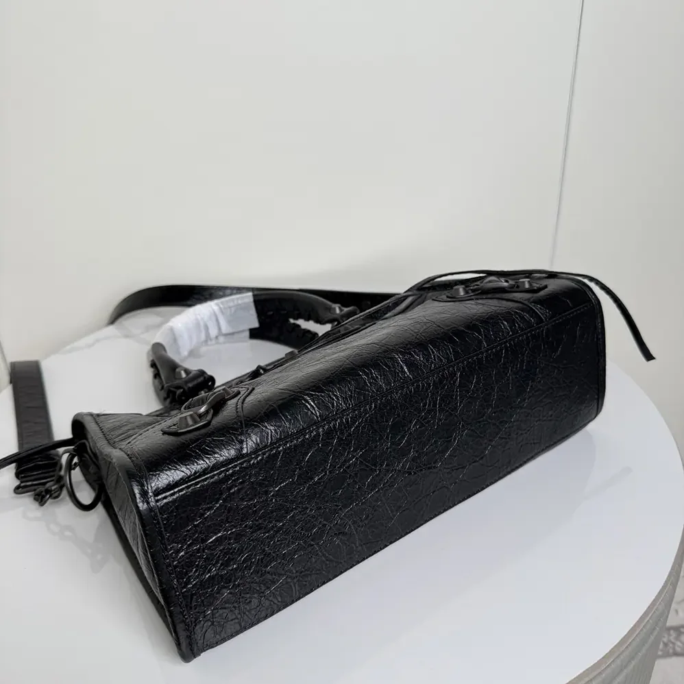 Balenciaga Le City Bag Small in Black Arena Lambskin Brass Hardware for Women