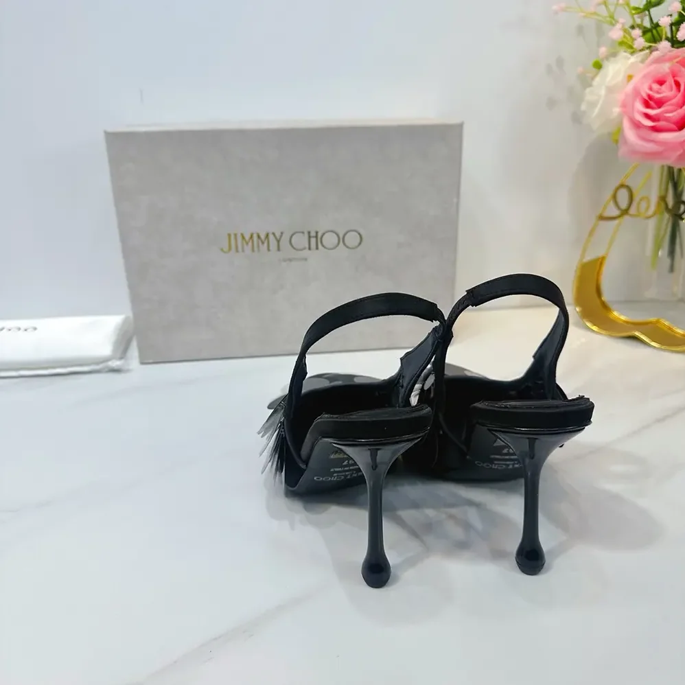 Jimmy Choo Isa 95 Black Mesh Paillette Pumps for Women