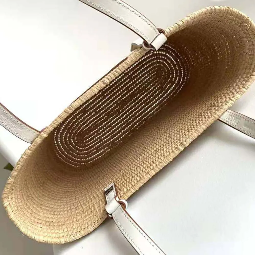 Loewe Small Square Basket Bag in Raffia and Calfskin for Women in White