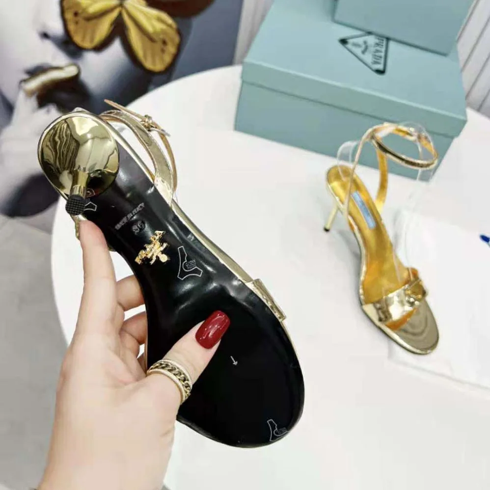 Prada Metallic Leather Sandals for Women in Gold