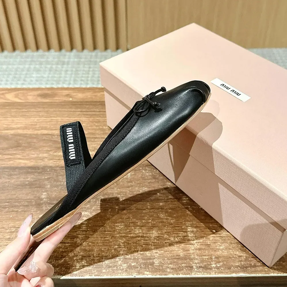 Miu Miu Leather Ballerina Mules for Women in Black
