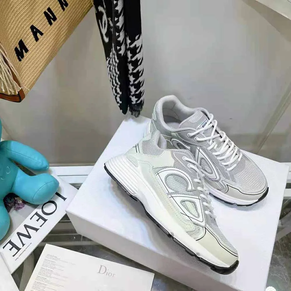 Dior B30 Sneaker Gray Mesh and White Technical Fabric for Men