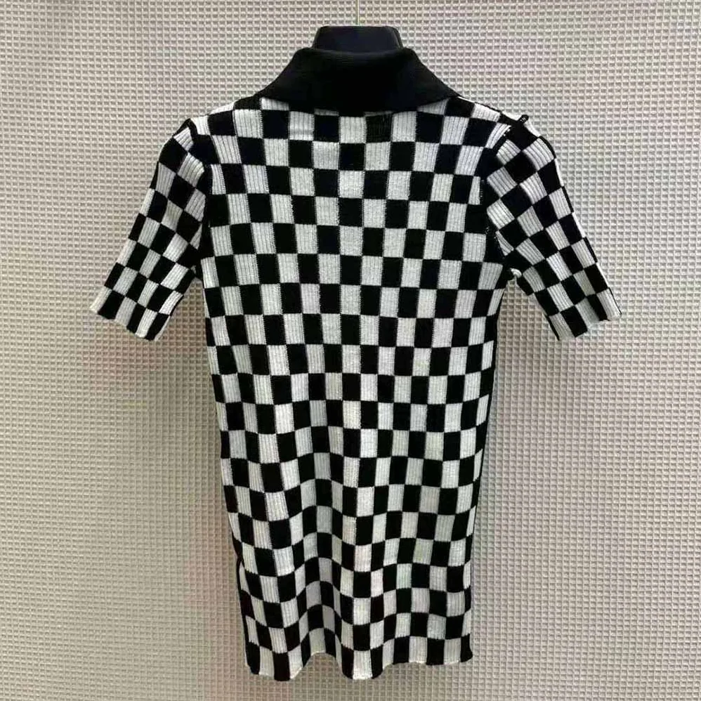Dior Dioramour Polo Shirt Black and White D-Chess Heart Cashmere Knit and Silk for Women Dior Dioramour Polo Shirt Black and White D-Chess Heart Cashmere Knit and Silk for Women