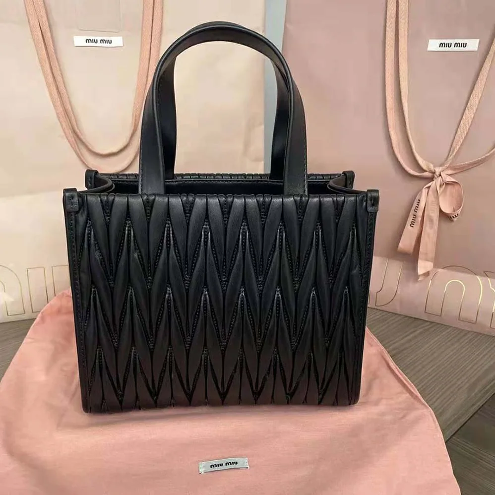 Miu Miu Matelassé Nappa Leather Tote for Women in Black