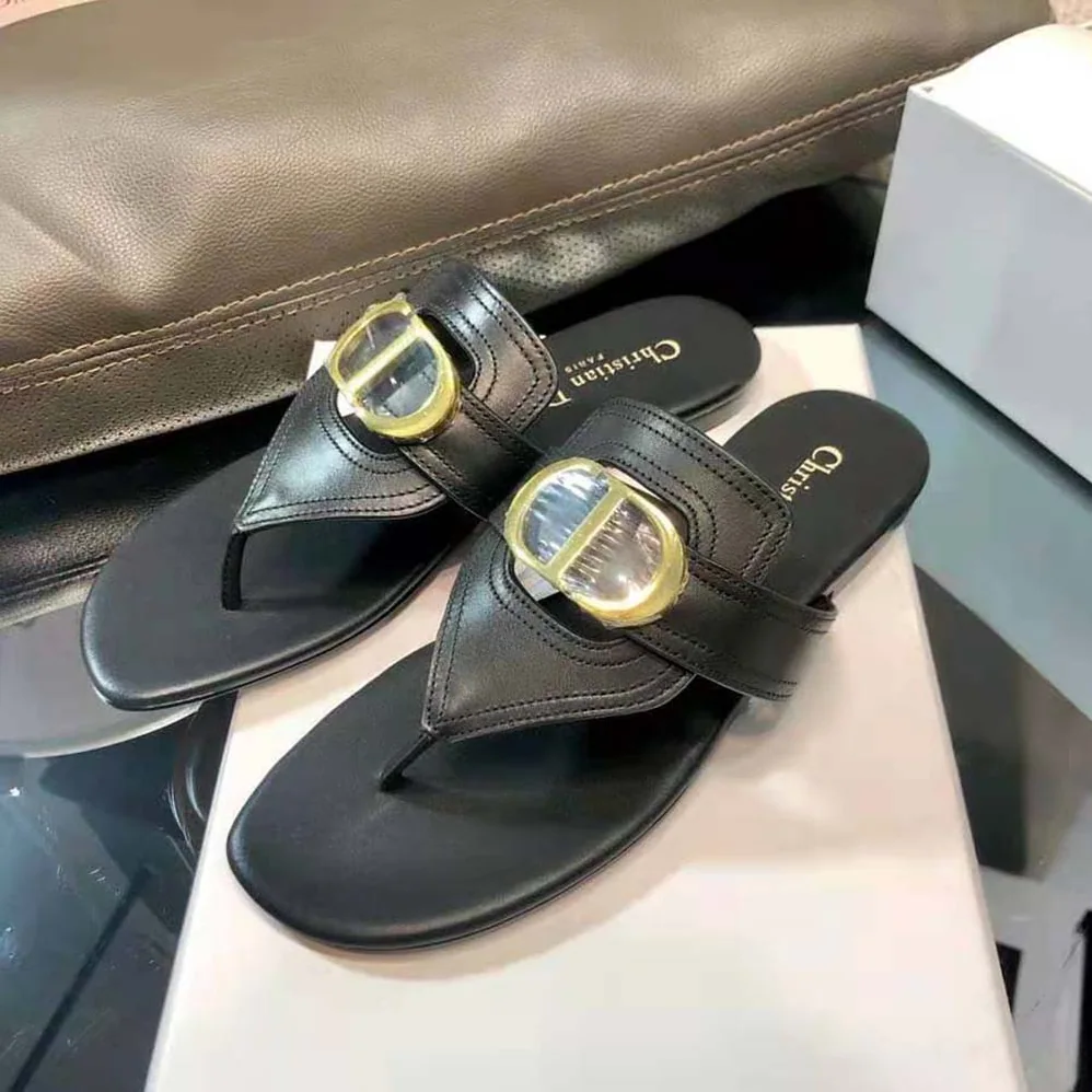 Dior 30 Montaigne Flat Thong Black Calfskin for Women Dior 30 Montaigne Flat Thong Black Calfskin for Women
