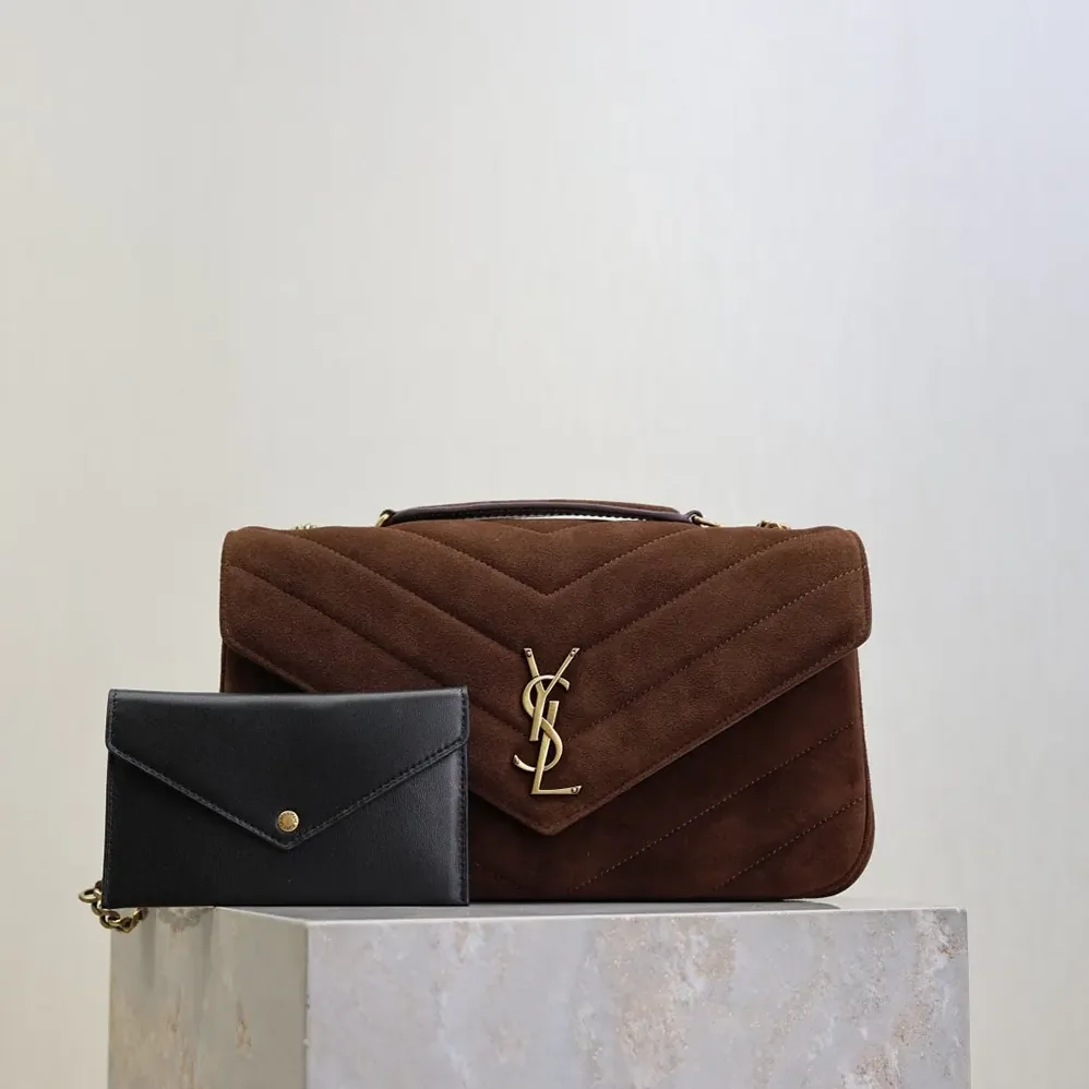 Saint Laurent YSL Loulou Medium In Matelassé Suede for Women in Brown