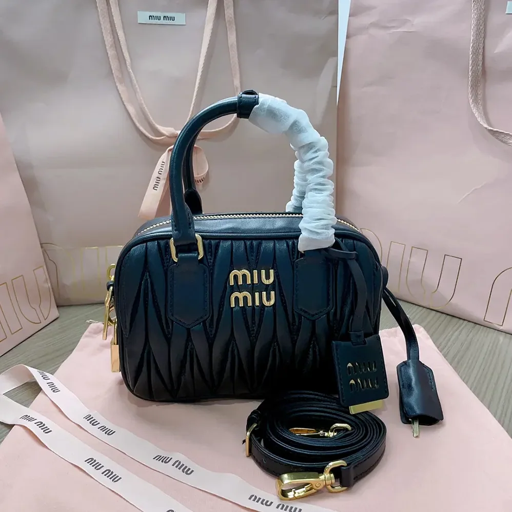 Miu Miu Arcadie Matelassé Nappa Leather Bag for Women in Black Miu Miu Arcadie Matelassé Nappa Leather Bag for Women in Black