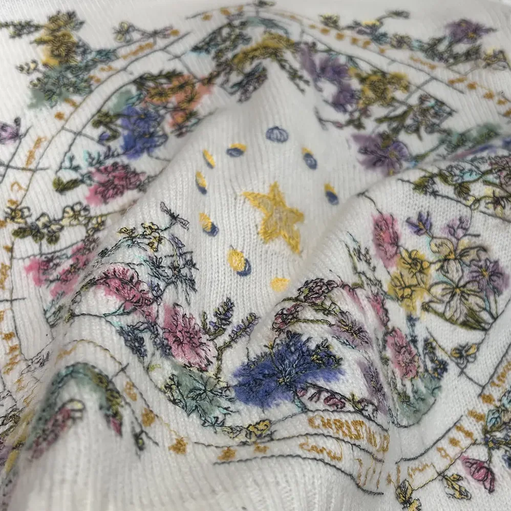 Dior Embroidered Sweater White Cashmere Knit with Multicolor Dior Astral Flowers Motif for Women