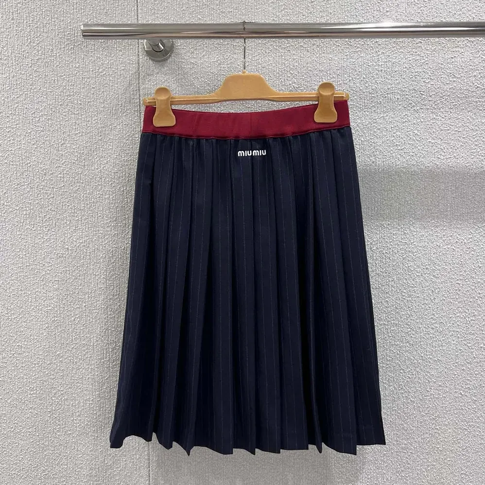 Miu Miu Pleated Pinstripe Midi Skirt for Women Miu Miu Pleated Pinstripe Midi Skirt for Women