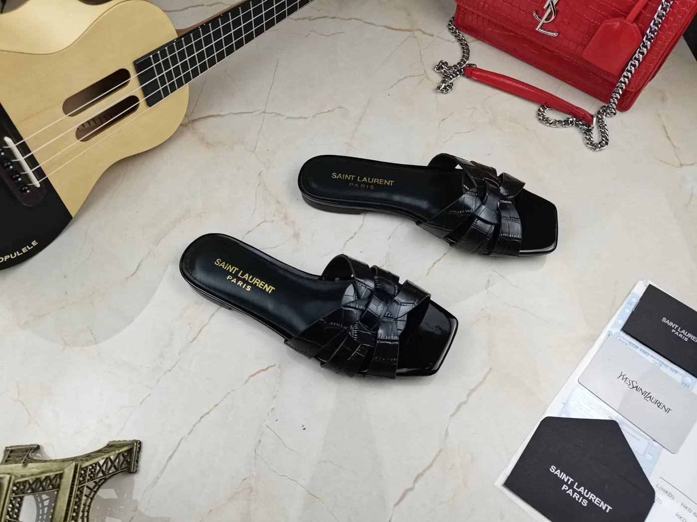 Saint Laurent Tribute Flat Mules Black YSL