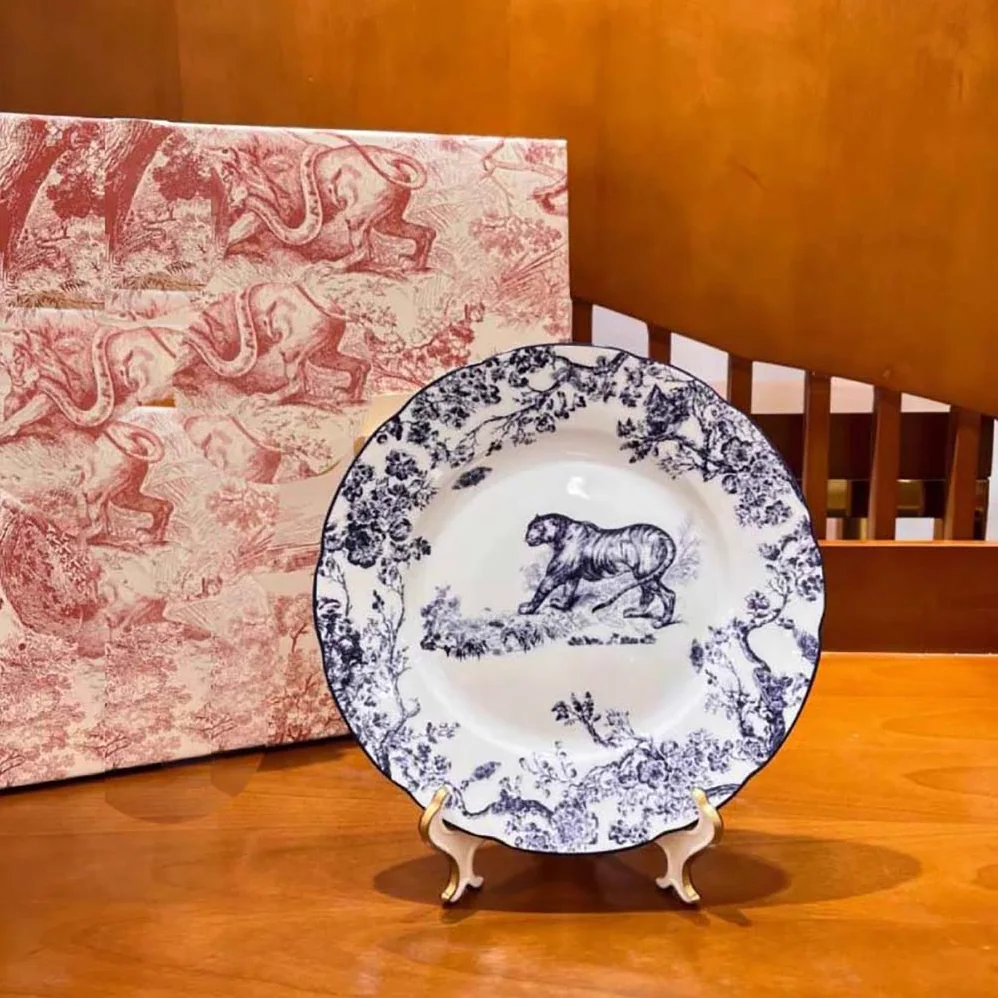 Dior Dessert Plate Blue Toile de Jouy Tiger for Unisex