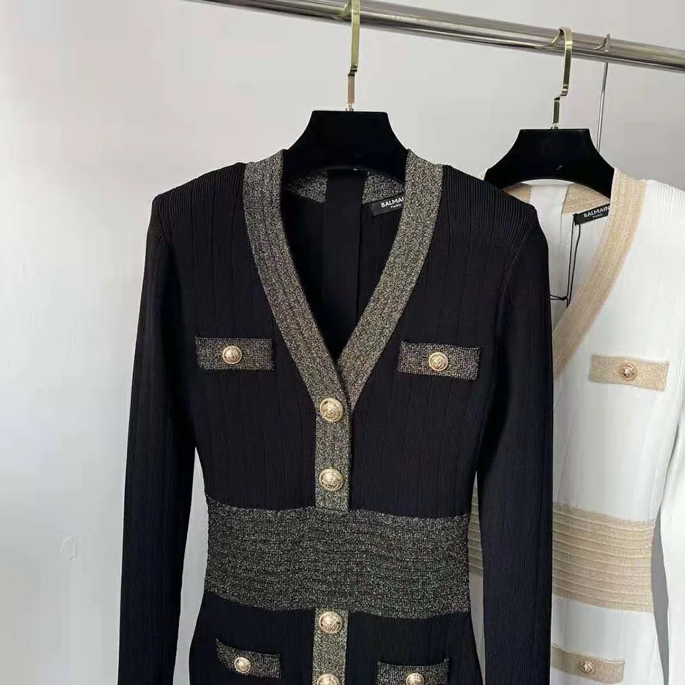 Balmain Scooped V for Women in neckline Knit Dress Balmain Scooped V for Women in neckline Knit Dress