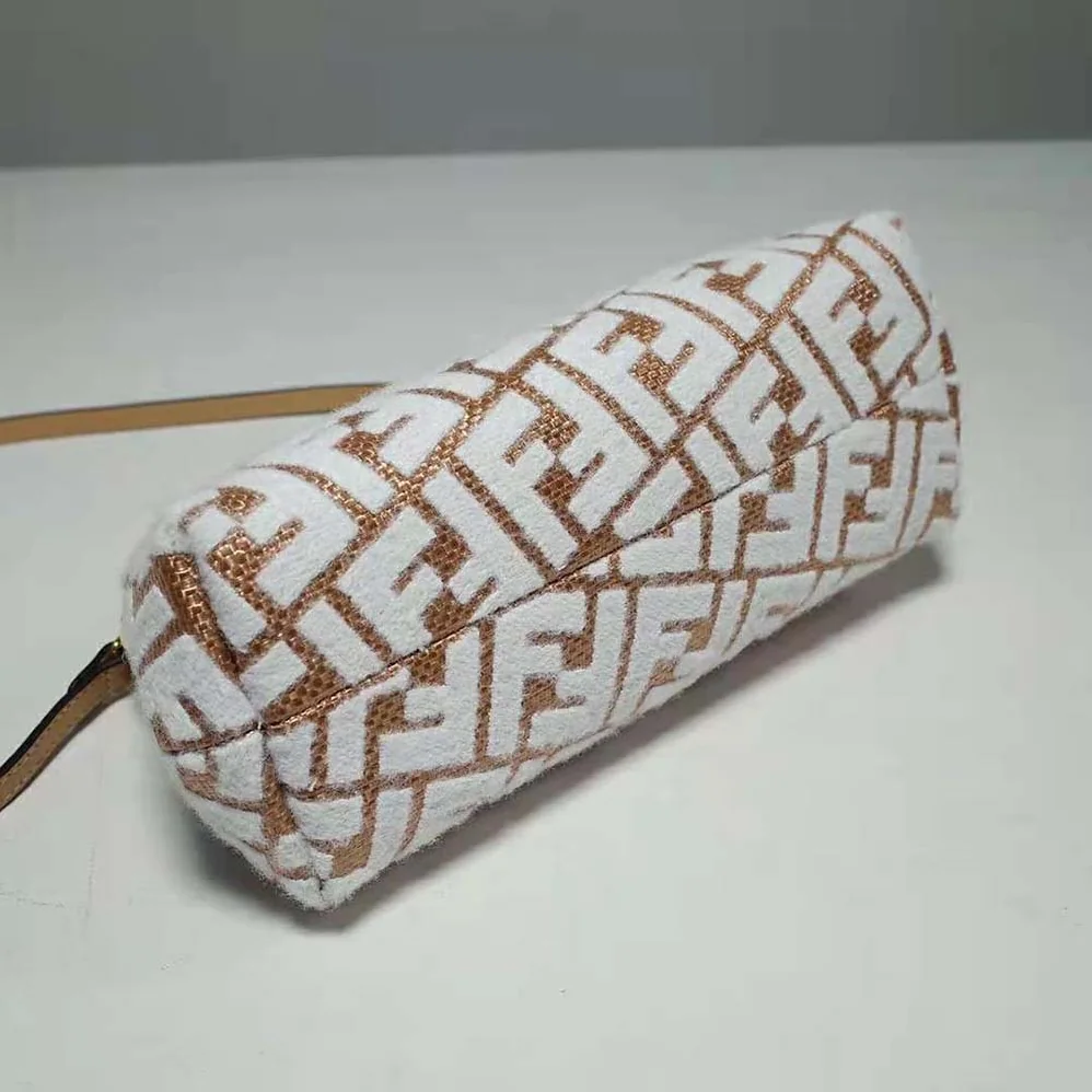 Fendi First Small Raffia Bag with White Tapestry Fabric FF Motif for Women Fendi First Small Raffia Bag with White Tapestry Fabric FF Motif for Women