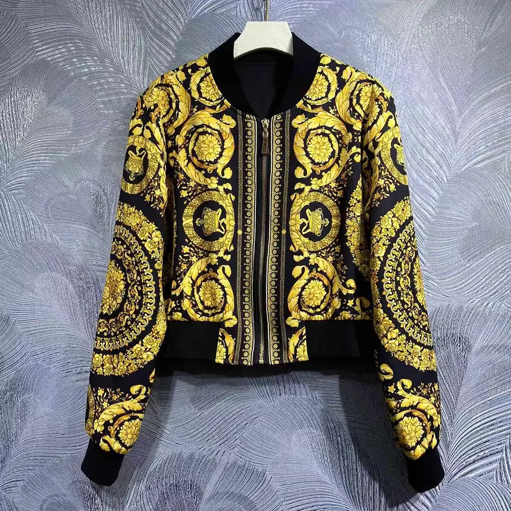 Versace Barocco Reversible Bomber Jacket for Women in Yellow/Black Versace Barocco Reversible Bomber Jacket for Women in Yellow/Black