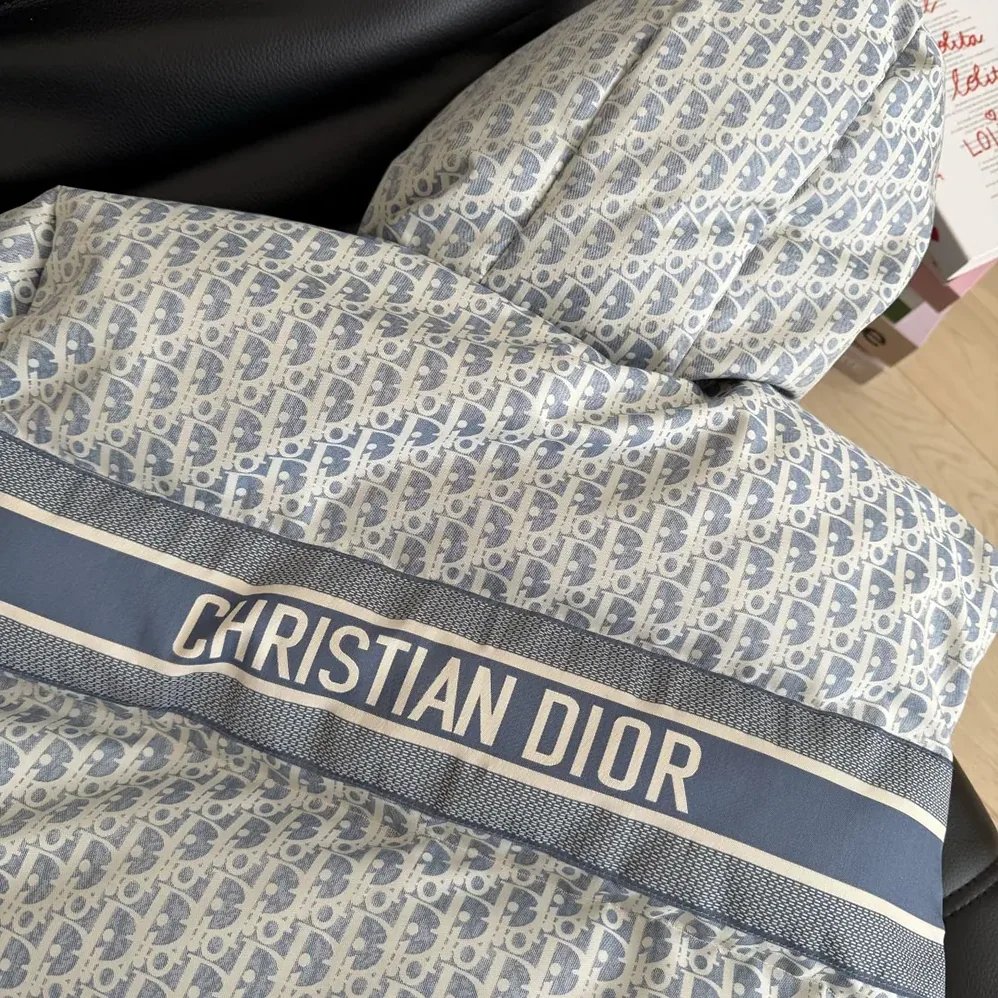 Dior DiorAlps Cropped Puffer Jacket with Hood Blue and White Dior Oblique Quilted Technical Taffeta for Men