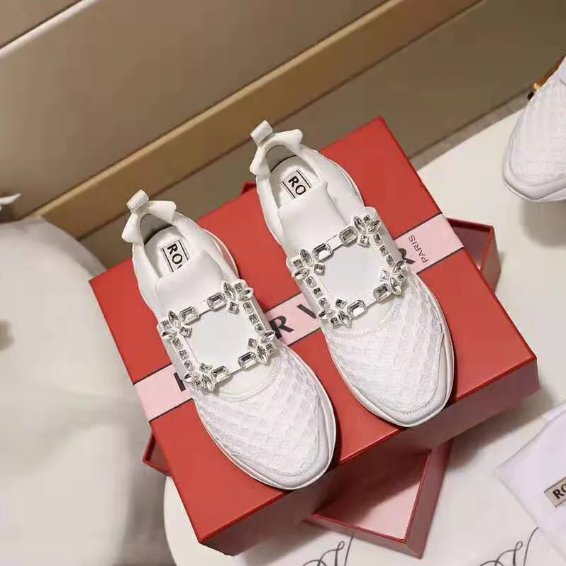 Roger Vivier Viv' Run Strass Buckle Sneakers for Women in White Roger Vivier Viv' Run Strass Buckle Sneakers for Women in White