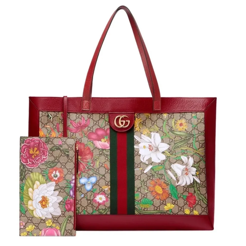 Gucci Ophidia Flora Tote Bag in Red Gold Hardware