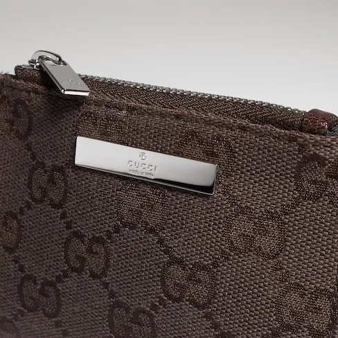 Gucci Wallet with Gucci Plaque Small in Dark Brown Palladium Hardware