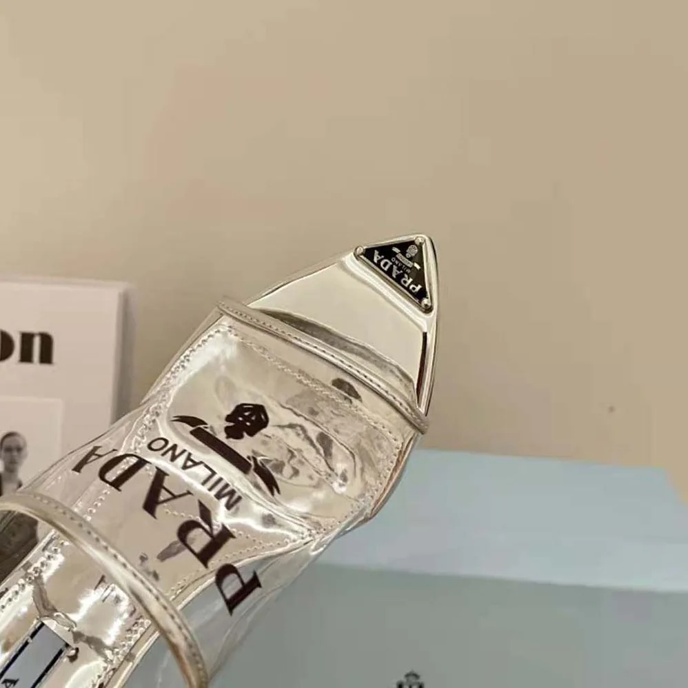 Prada Logo-print Plexiglas High-Heel Slides in 75mm Heel Height for Women Prada Logo-print Plexiglas High-Heel Slides in 75mm Heel Height for Women