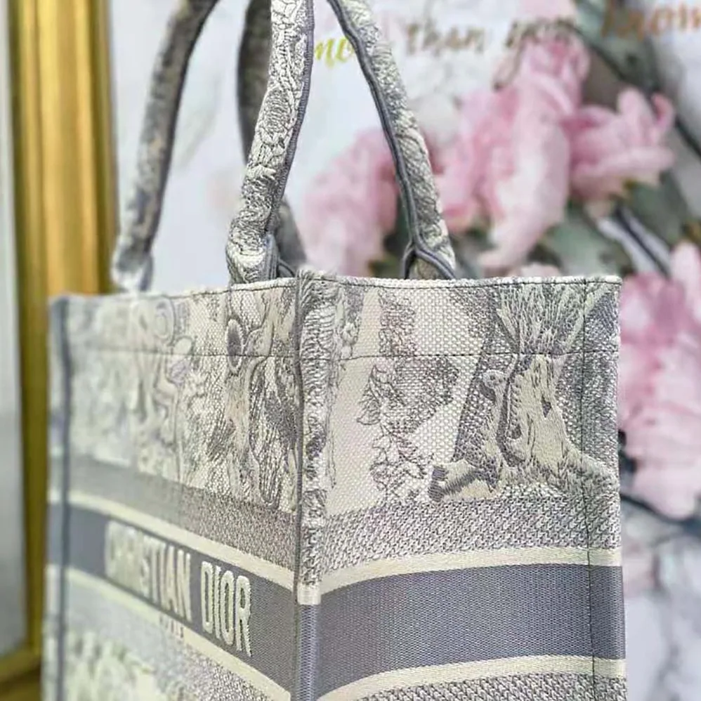 Dior Small Dior Book Tote Toile de Jouy Embroidery for Women in Silver Dior Small Dior Book Tote Toile de Jouy Embroidery for Women in Silver
