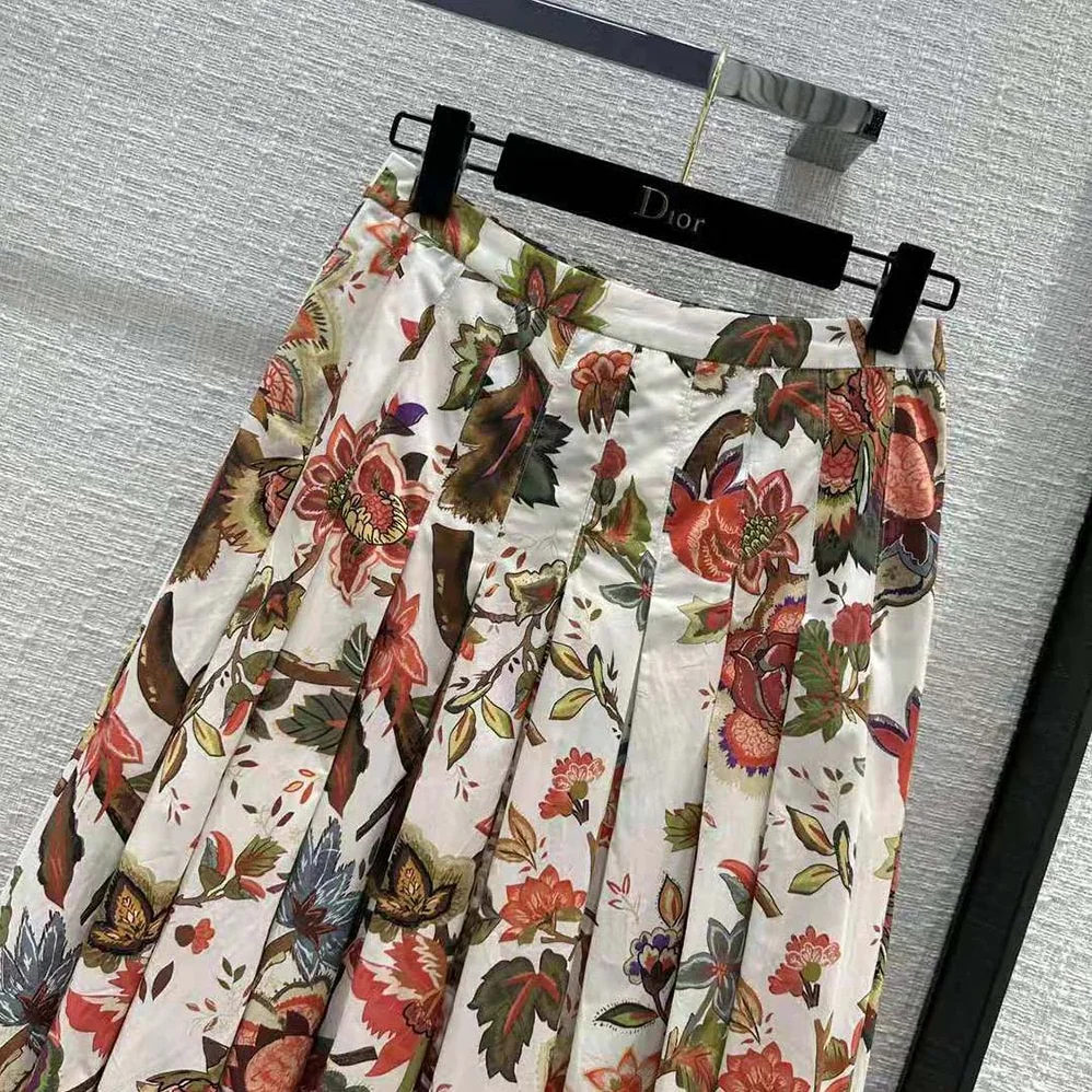 Dior Mid-length Pleated Skirt Multicolor Cotton and Silk Poplin with Albero Della Vita Motif for Women Dior Mid-length Pleated Skirt Multicolor Cotton and Silk Poplin with Albero Della Vita Motif for Women