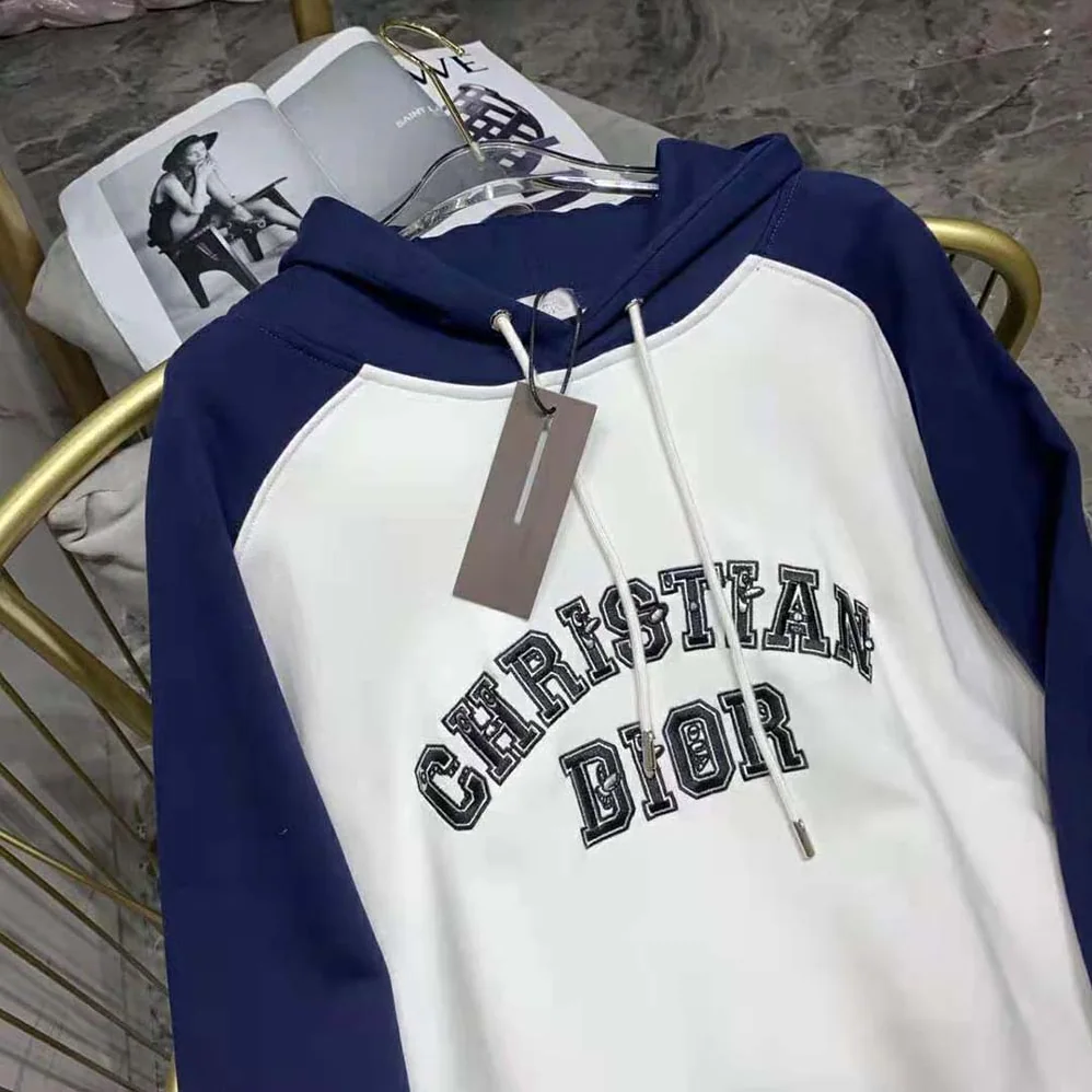 Dior Dior and Kenny Scharf Hooded Sweatshirt Deep Blue and White Cotton Fleece for Men