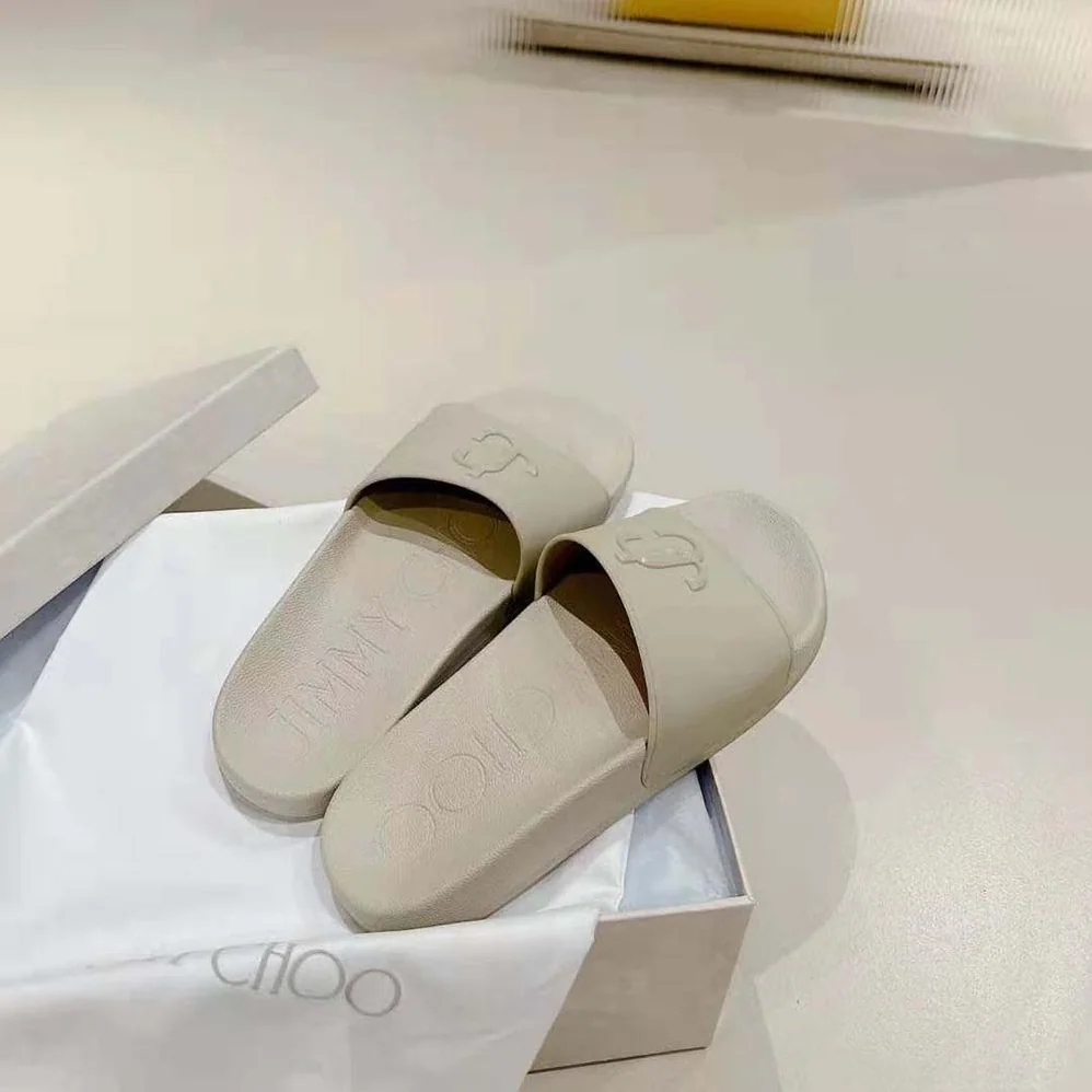Jimmy Choo Port/F Barley Rubber Slides with JC Monogram for Women