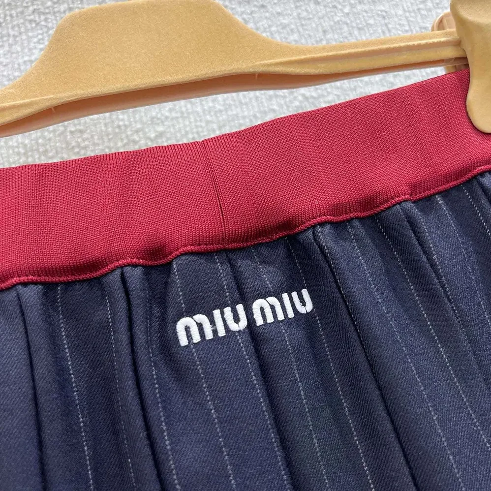Miu Miu Pleated Pinstripe Midi Skirt for Women Miu Miu Pleated Pinstripe Midi Skirt for Women