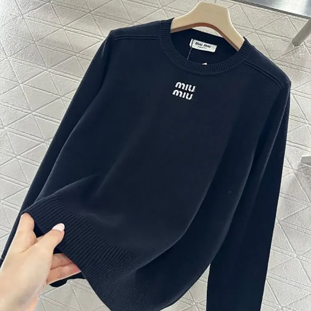 Miu Miu Cashmere Crew-Neck Sweater for Women in Black
