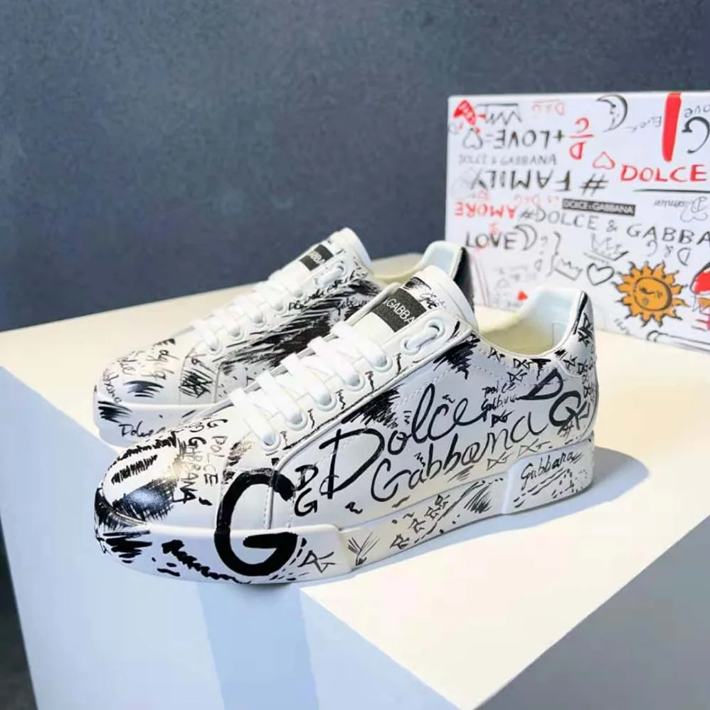 Dolce Gabbana D&G Calfskin Portofino Sneakers with Logo Print for Unisex Dolce Gabbana D&G Calfskin Portofino Sneakers with Logo Print for Unisex