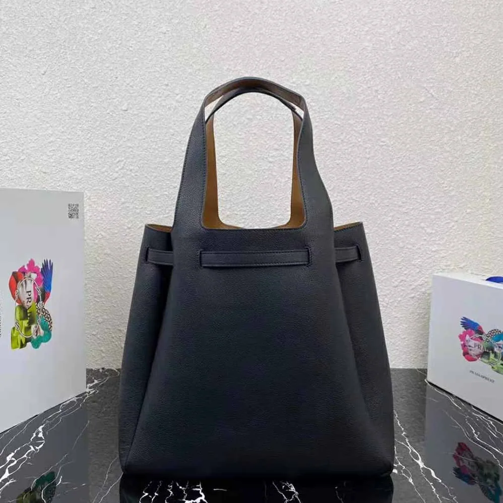 Prada Leather Tote Handle Bag for Women in Black