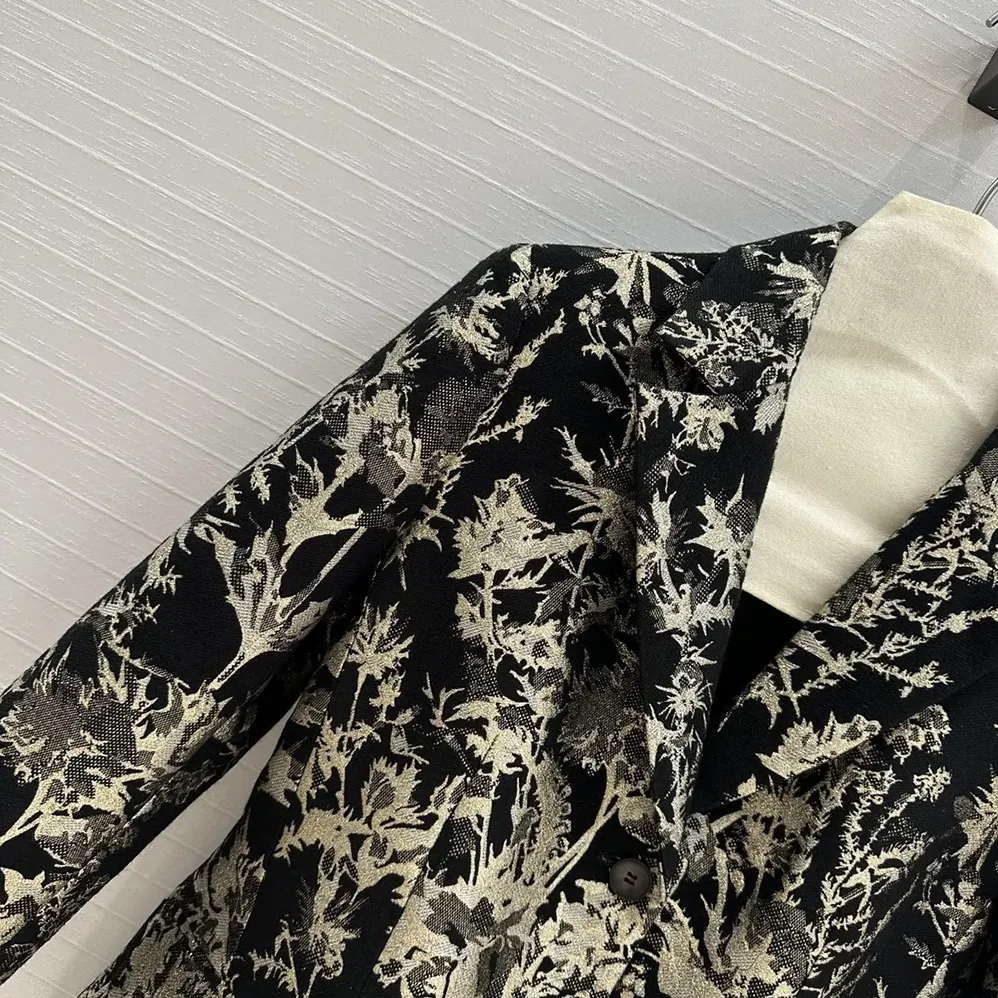 Dior Fitted Jacket Black Technical Fabric with Gold-Tone Dior Chardons Motif in Metallic Thread for Women