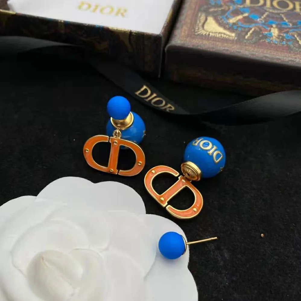 Dior Tribales Earring Gold-Finish Metal with Fluorescent Blue Lacquer for Women Dior Tribales Earring Gold-Finish Metal with Fluorescent Blue Lacquer for Women