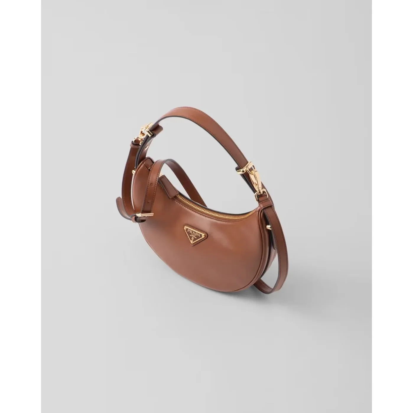 Prada Arqué Leather Shoulder Cognac Bag 1BC194_ASK_F0XUG_V_OOO- / 8.8 Inches
