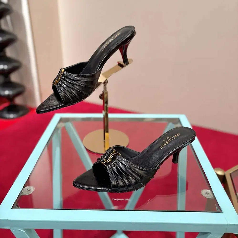 Saint Laurent YSL Babylone Mules In Smooth Leather Black for Women