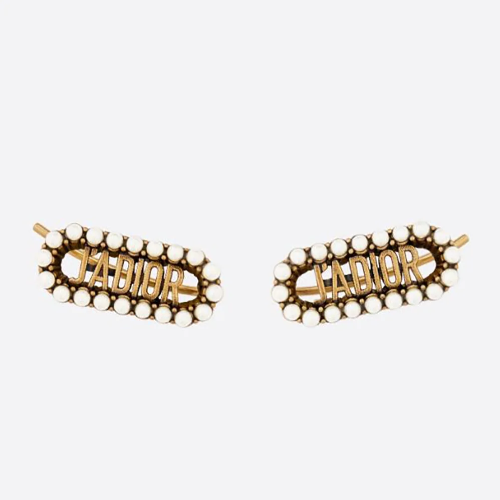 Dior J Adior Earrings Antique Gold-Finish Metal and White Resin Pearls for Women Dior J Adior Earrings Antique Gold-Finish Metal and White Resin Pearls for Women