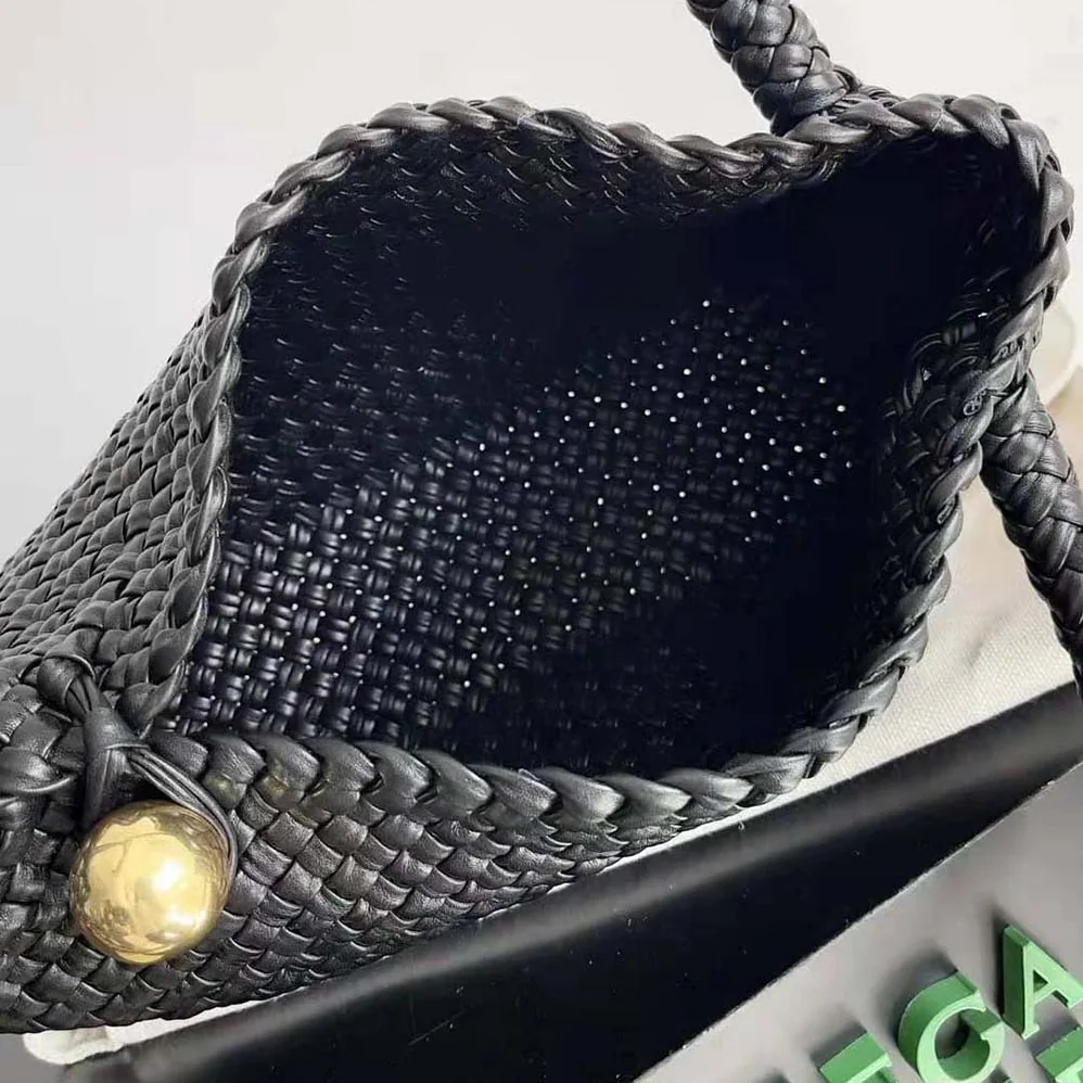 Bottega Veneta Tosca Shoulder Bag with Metallic Sphere Closure Woven for Women in Black Bottega Veneta Tosca Shoulder Bag with Metallic Sphere Closure Woven for Women in Black