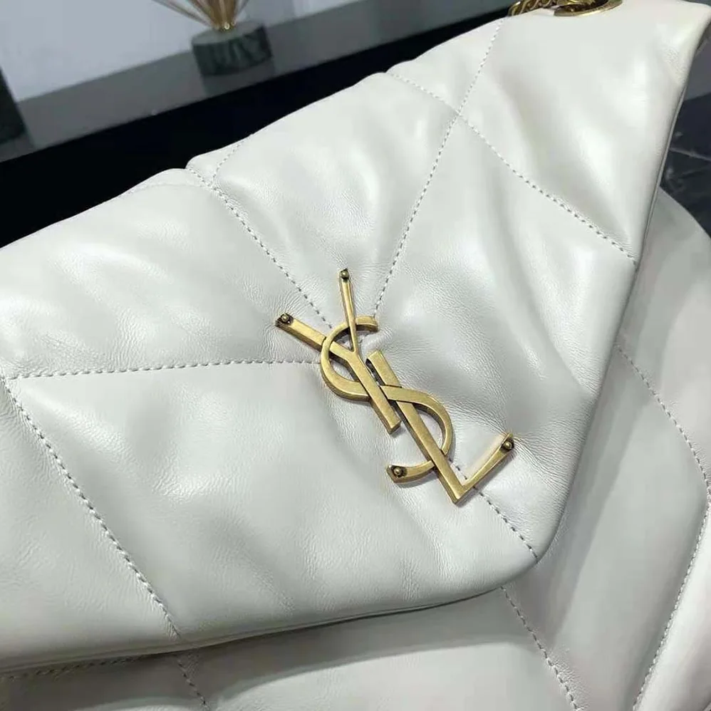 Saint Laurent YSL Puffer Medium Chain Bag in Quilted Lambskin for Women in White Saint Laurent YSL Puffer Medium Chain Bag in Quilted Lambskin for Women in White