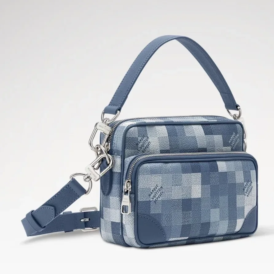 Louis Vuitton Nil Crossbody Bag / Indigo Blue Damoflage Silver Hardware
