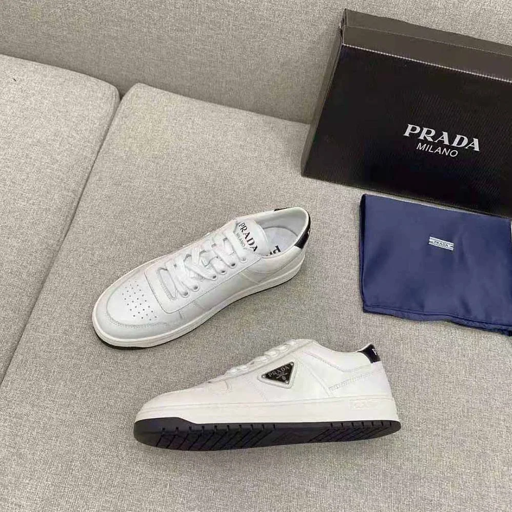 Prada Downtown Perforated Leather Sneakers for Women in White