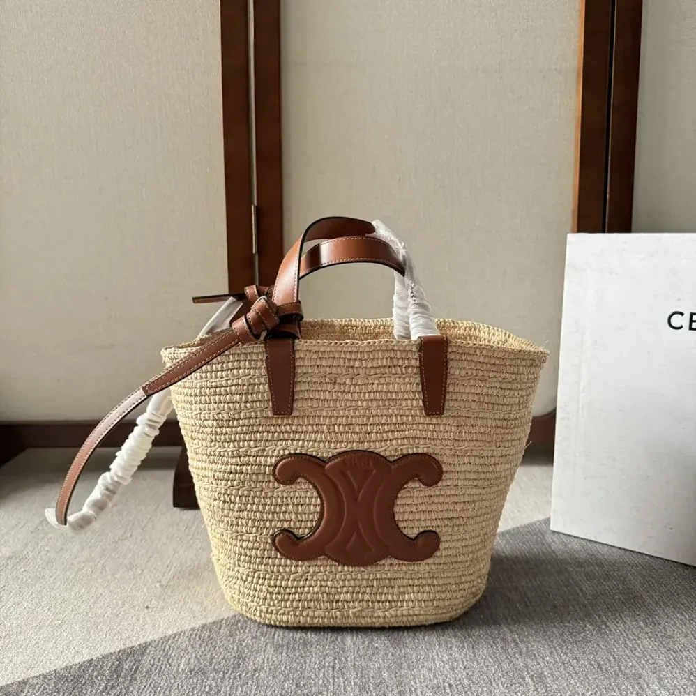 Celine Teen Supple Celine Classic Panier in Raffia and Calfskin for Women in Tan Celine Teen Supple Celine Classic Panier in Raffia and Calfskin for Women in Tan