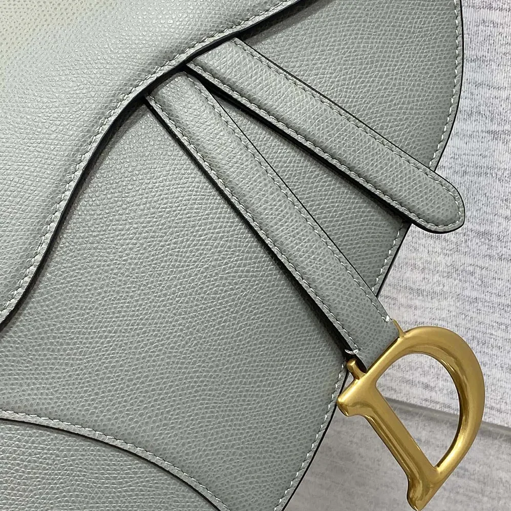 Dior Saddle Bag with Strap Stone Gray Grained Calfskin for Women