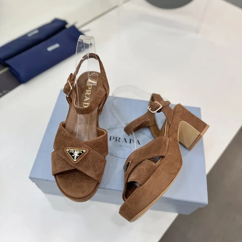 Prada Suede Platform Sandals for Women in Brown