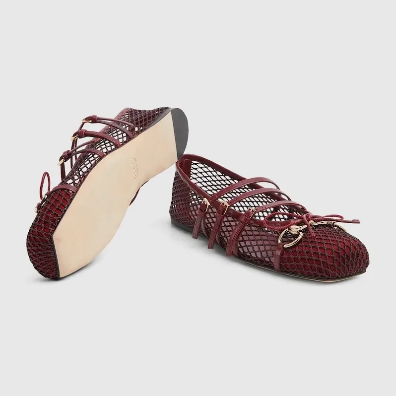Gucci Horsebit Ballet Flat Red Mesh Gucci Horsebit Ballet Flat Red Mesh