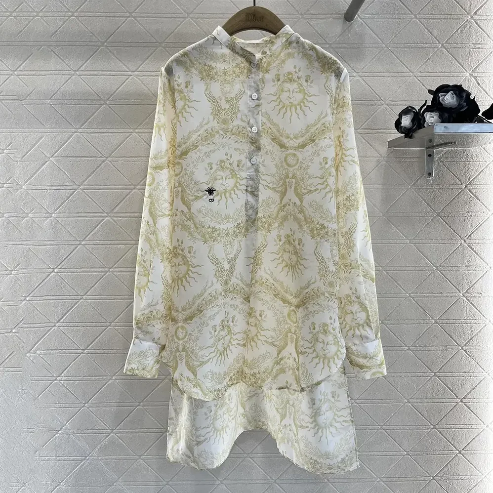 Dior Dioriviera Long Blouse White and Lemon Yellow Cotton Muslin for Women