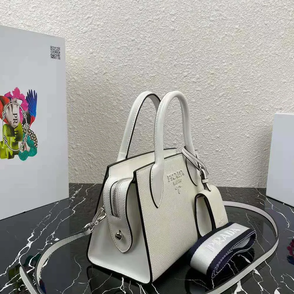 Prada Saffiano Leather Prada Monochrome Bag for Women in White Prada Saffiano Leather Prada Monochrome Bag for Women in White