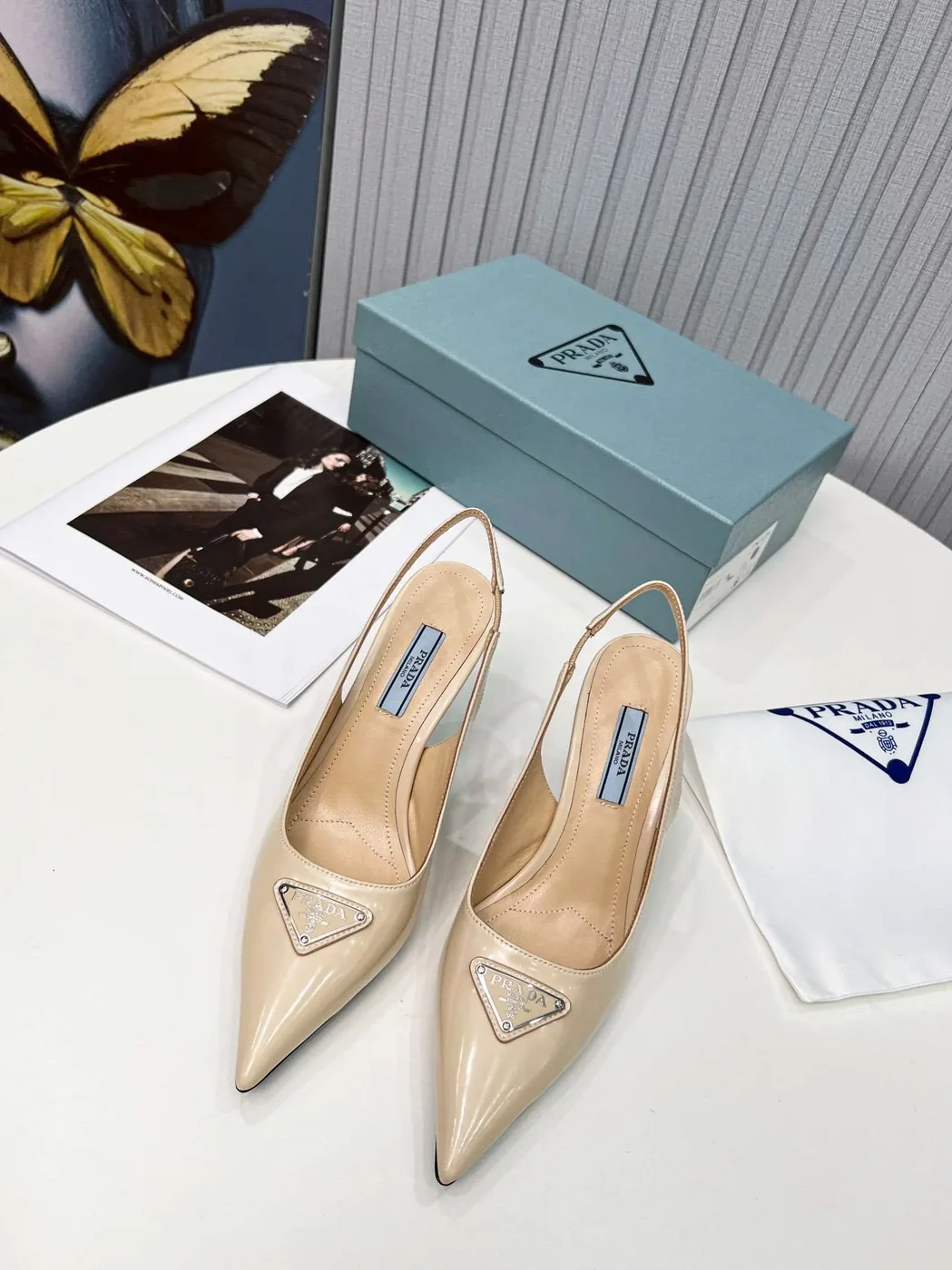 Prada Brushed Sling Pumps Cream