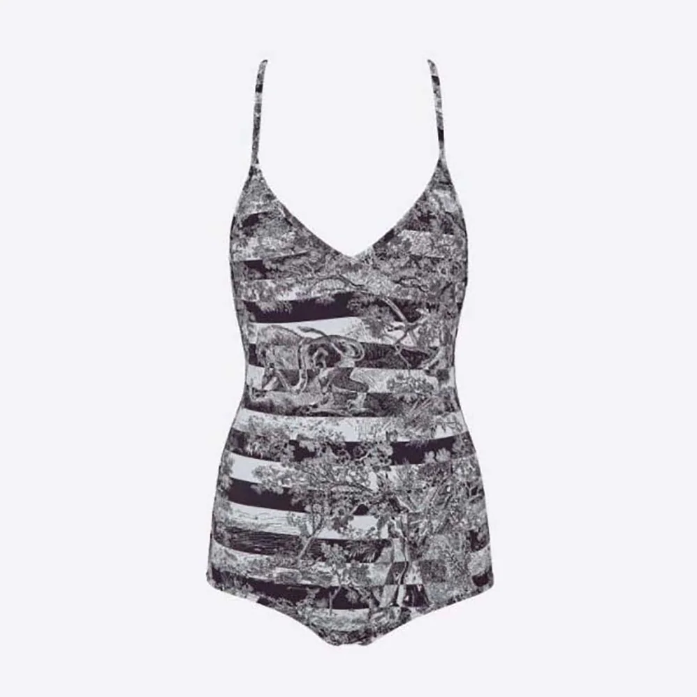 Dior One-Piece Swimsuit Navy Blue Toile de Jouy Stripes Technical Fabric for Women Dior One-Piece Swimsuit Navy Blue Toile de Jouy Stripes Technical Fabric for Women