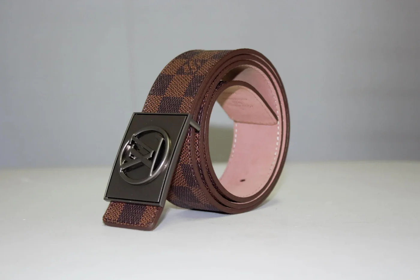 Brown Damier Chromium Buckle Leather Belt