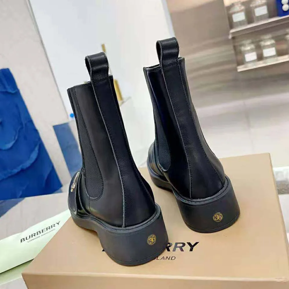 Burberry Monogram Motif Leather Chelsea Boots for Women in Black